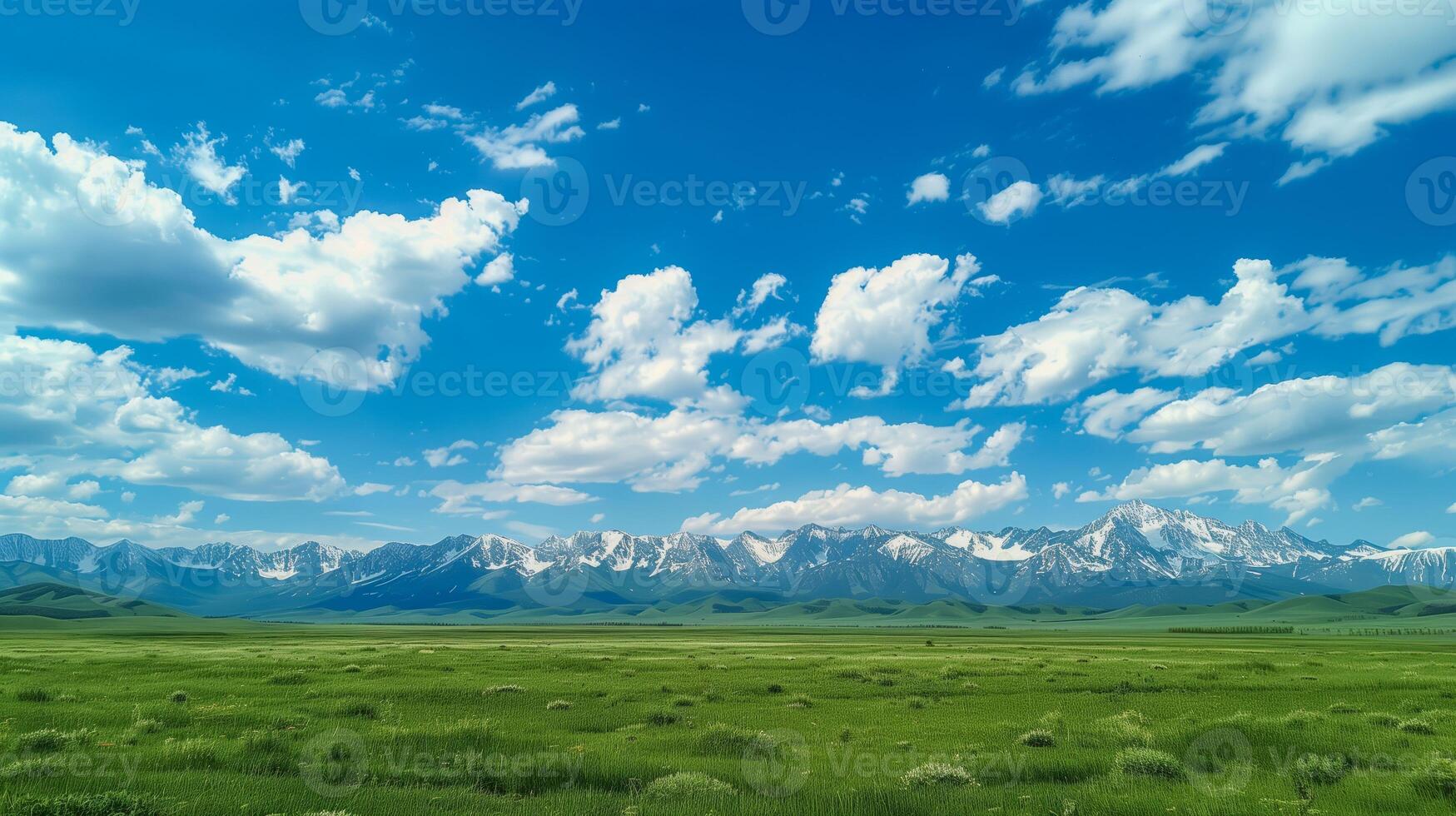 View of vast open field with distant mountains photo