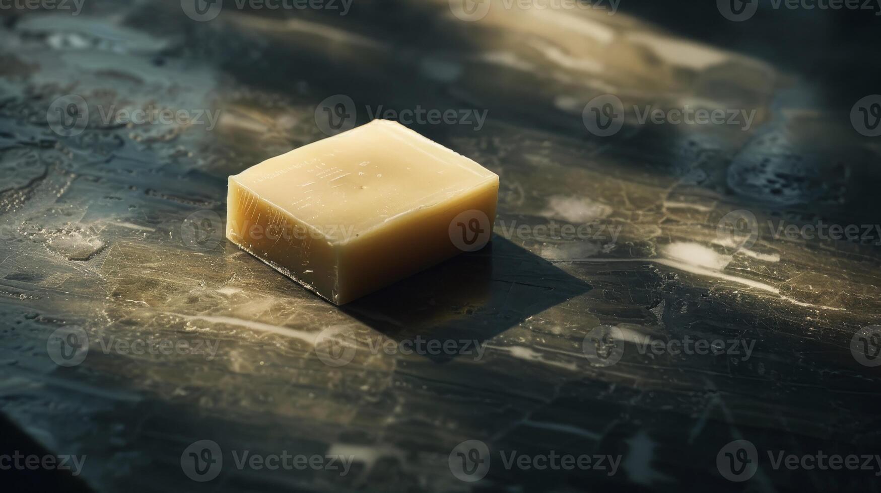 Artistic Close-up of Natural Soap Bar on Wet Surface photo