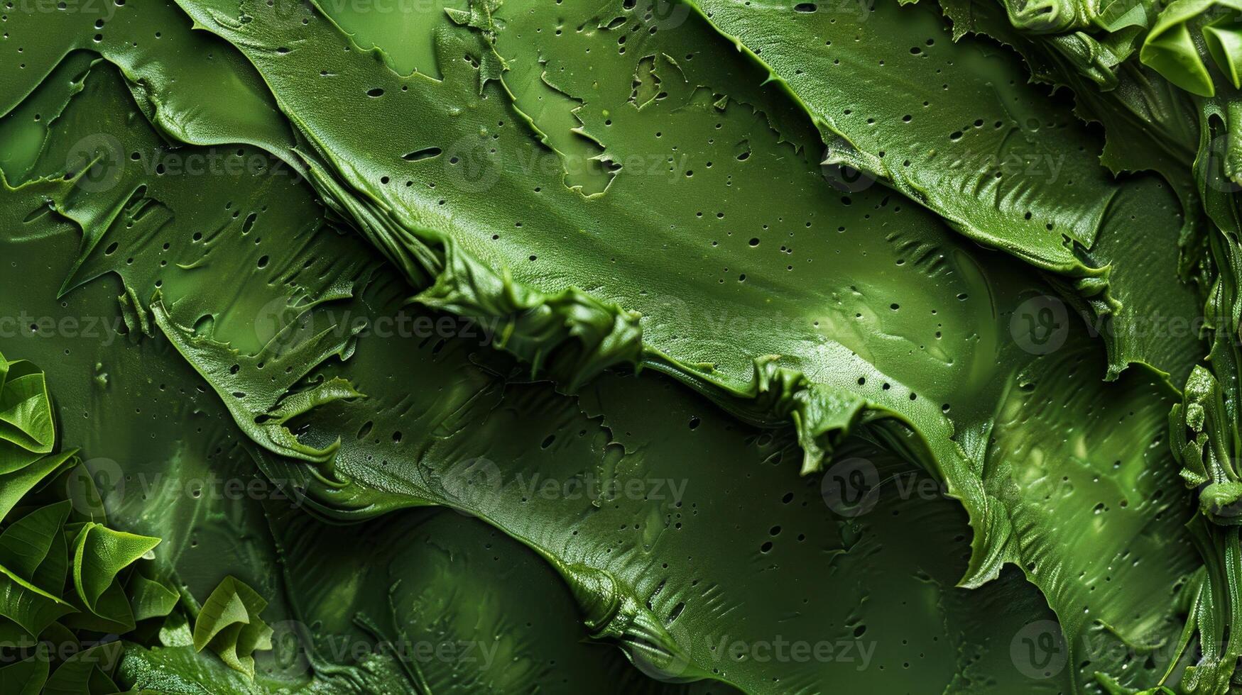 Vibrant Green Textured Leaves with Dew Drops Close-Up photo