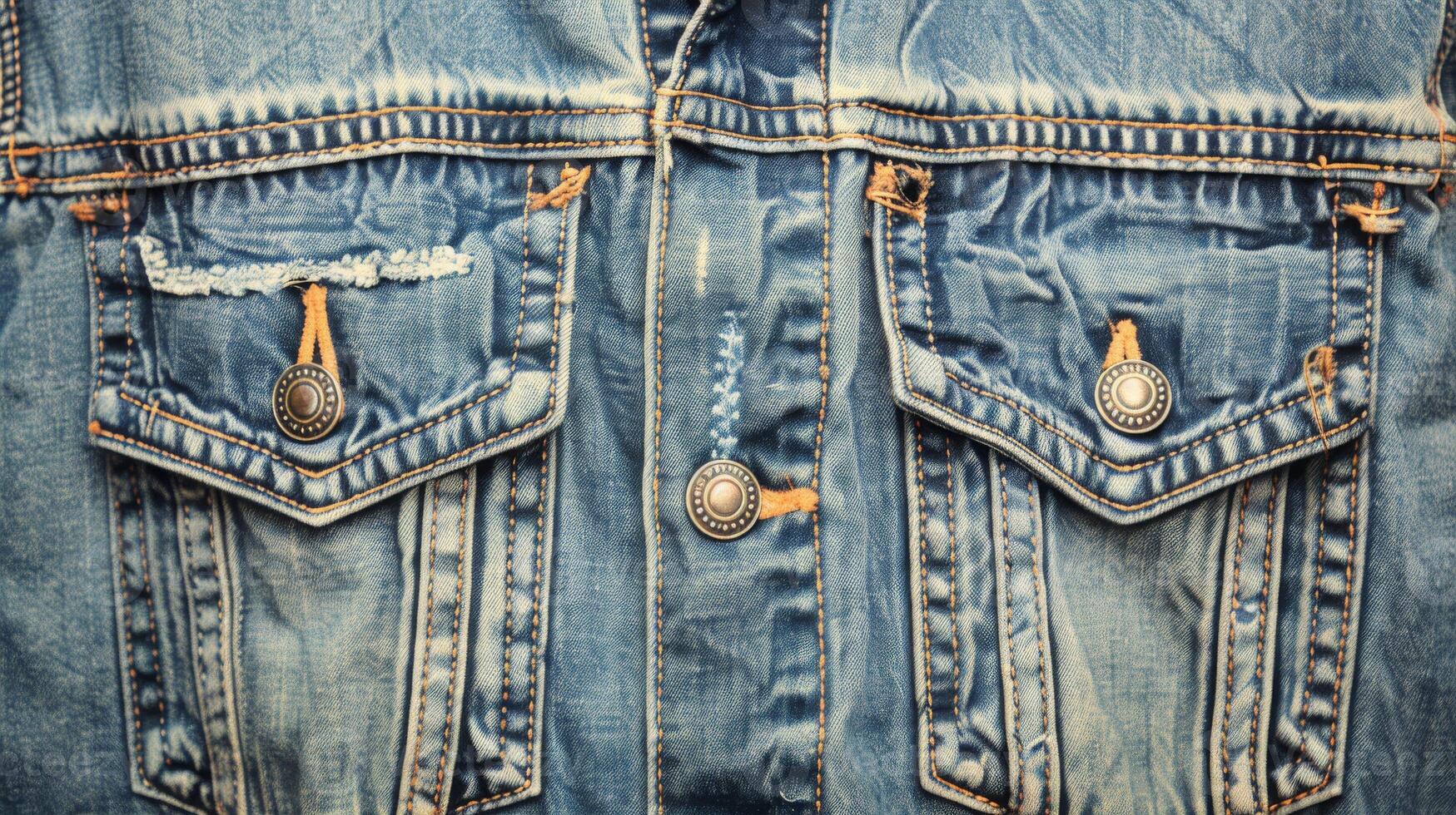 Detailed Texture of Vintage Denim Jacket with Metallic Buttons photo