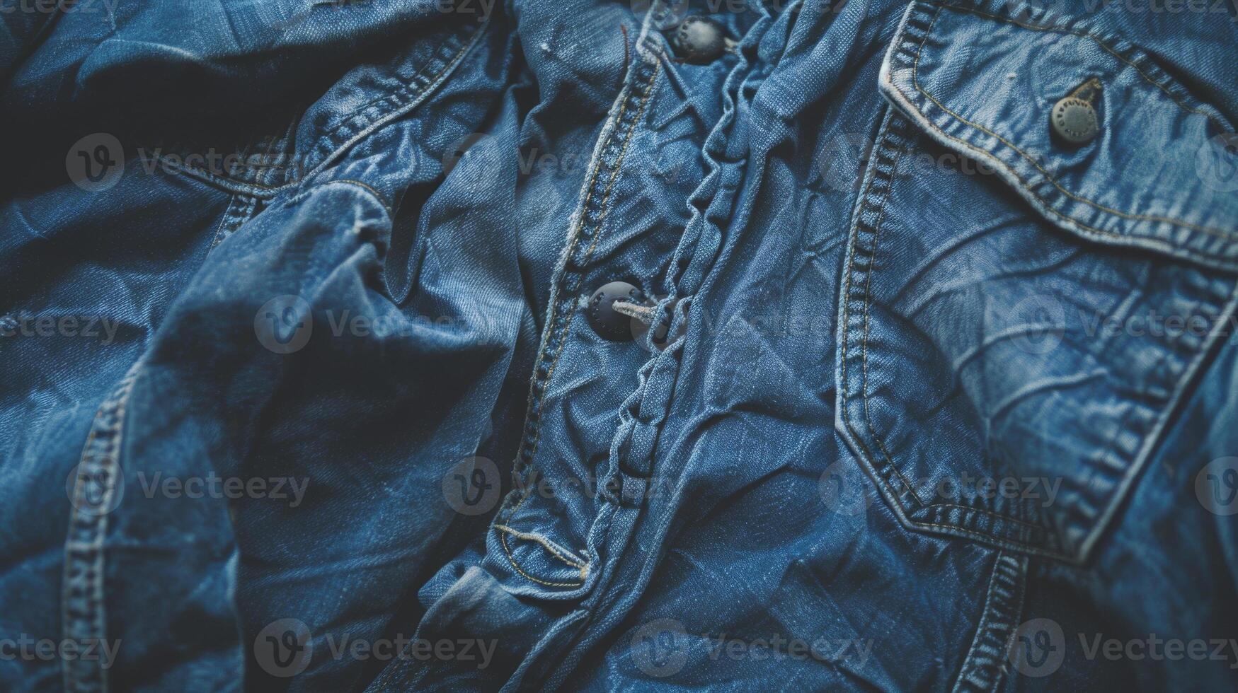 Textured Denim Details. Close-up View of Blue Jeans Fabric photo