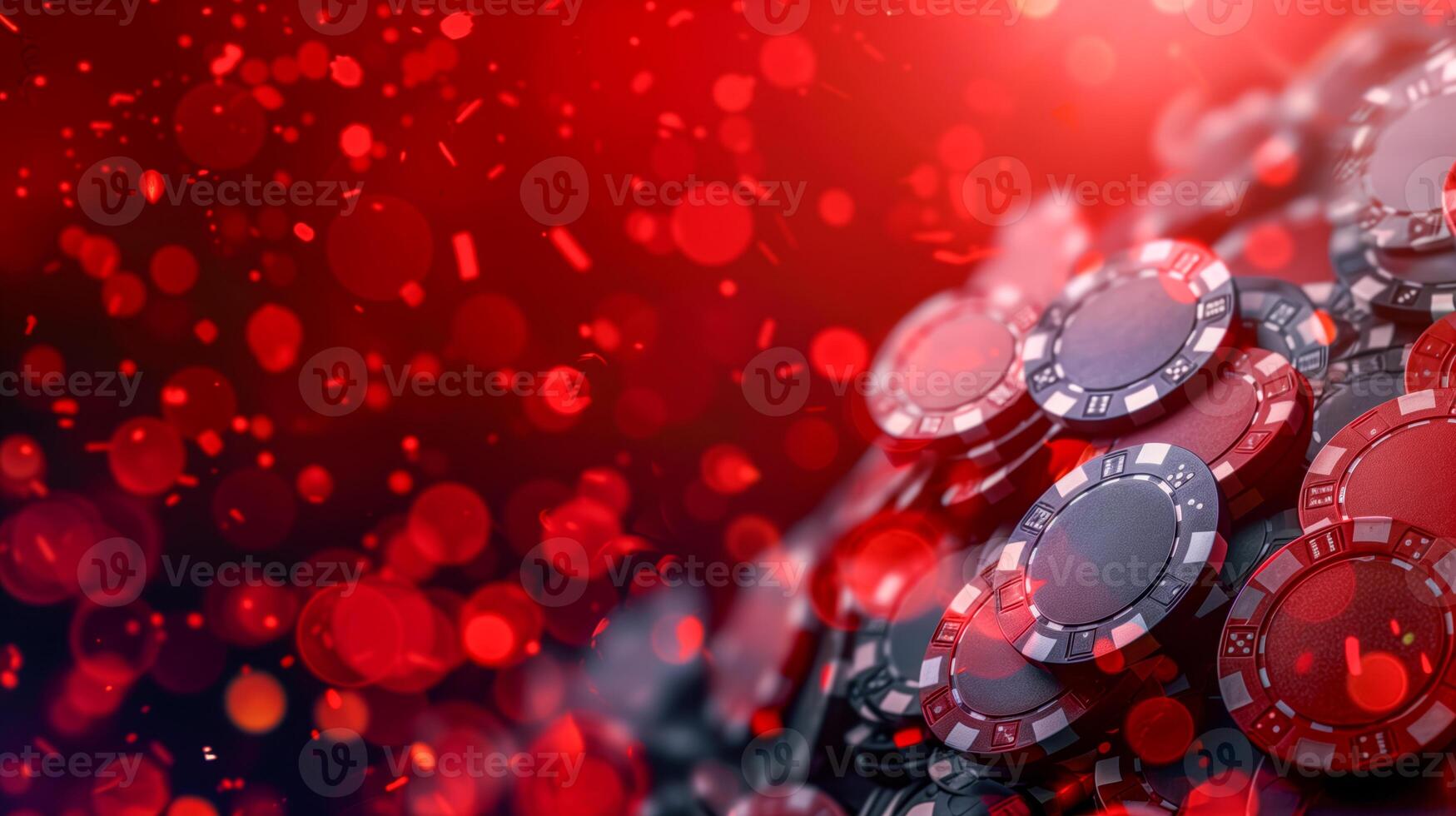 A close up of a pile of poker chips on a table, banner photo