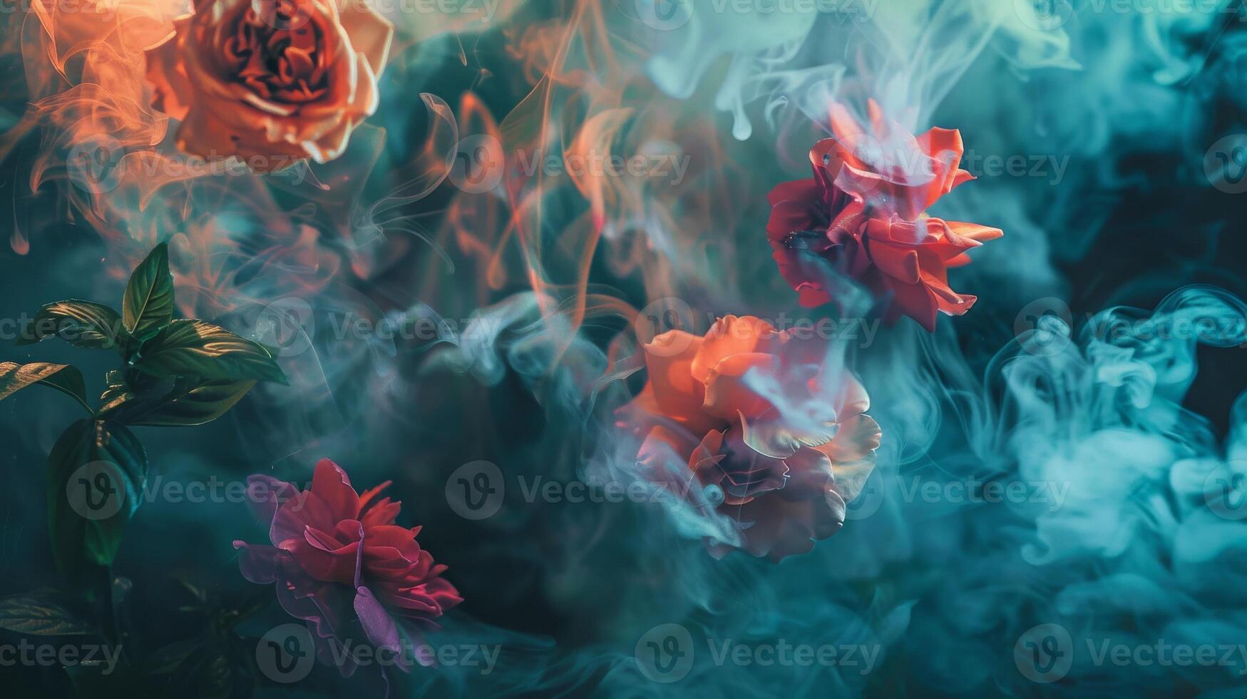 Ethereal Roses in Hazy Vivid Colors with Misty Dream-like Atmosphere photo