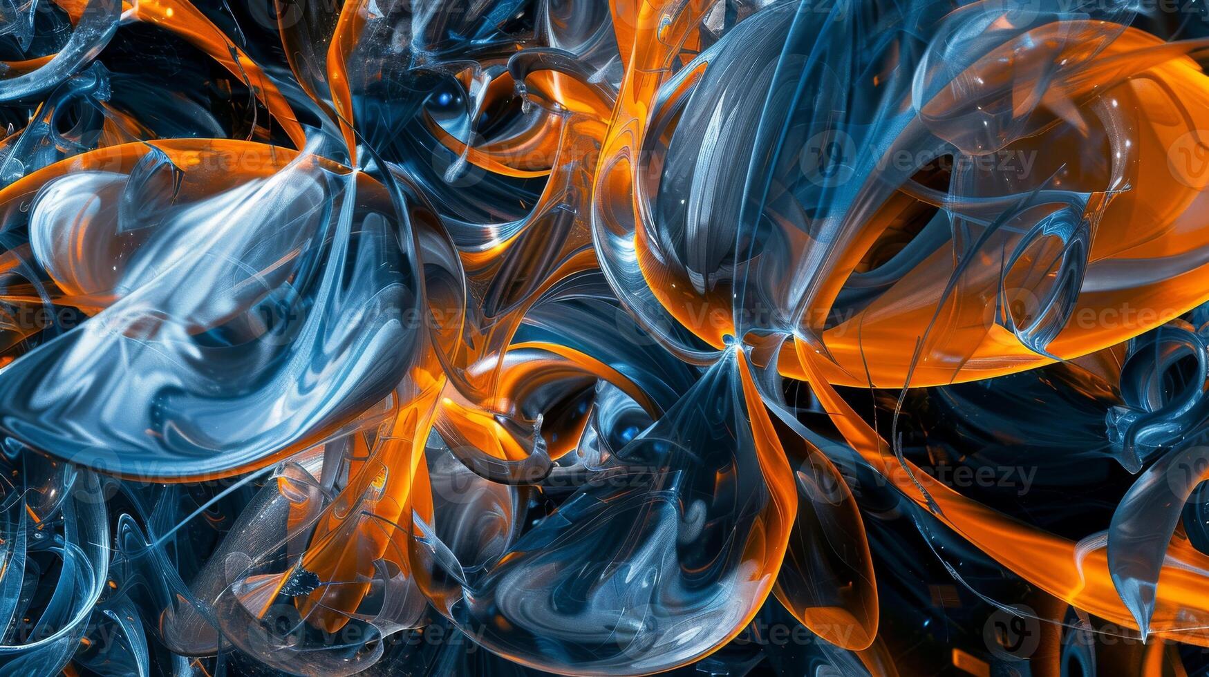 Vibrant Abstract Art with Fluid, Orange and Blue Swirling Patterns photo