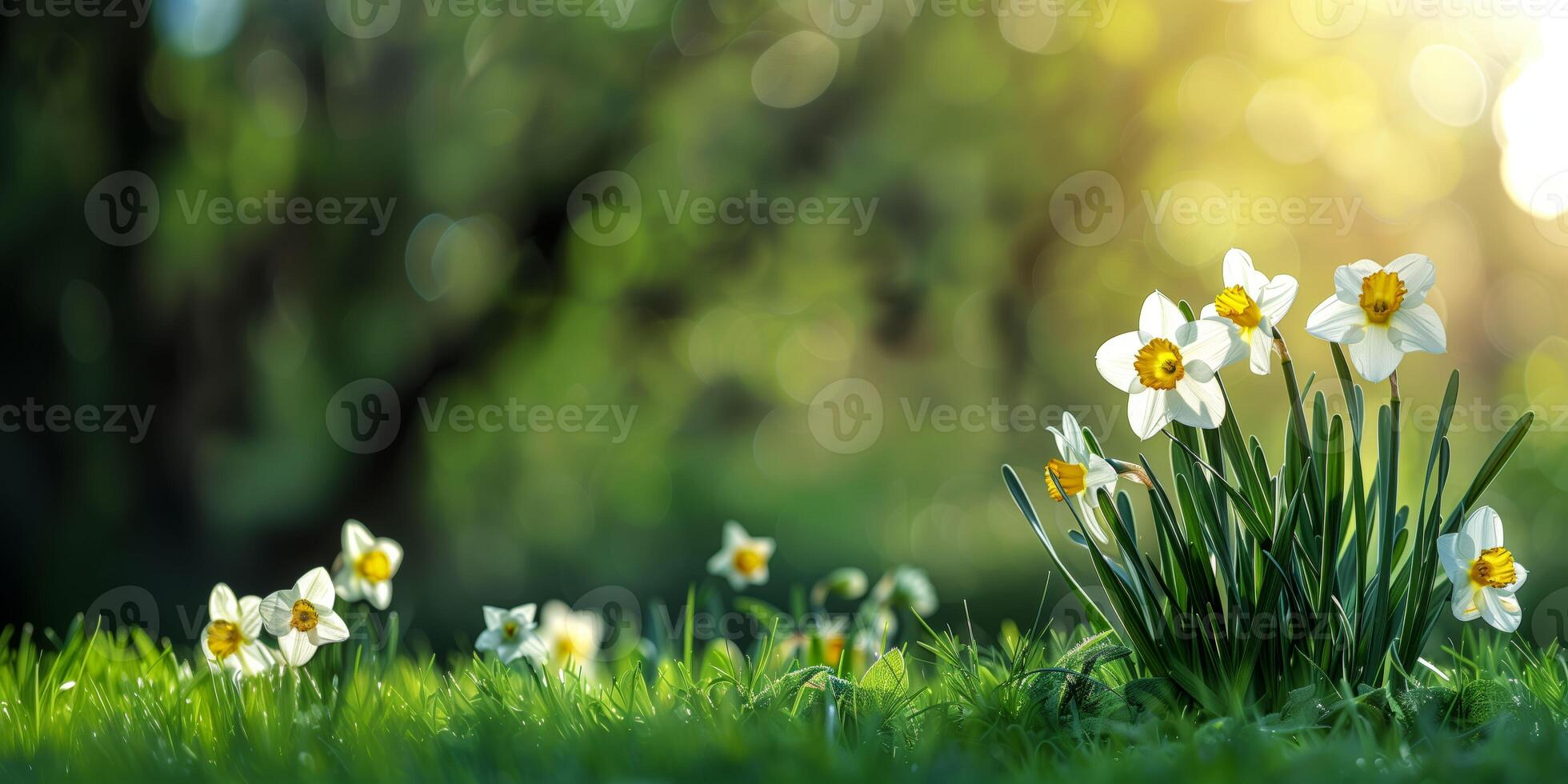A close-up of a bunch of flowers in the grass photo