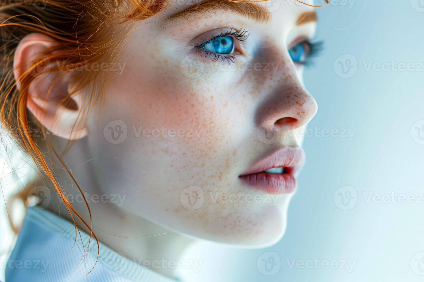 A close up of a young girl with freckles on her face photo