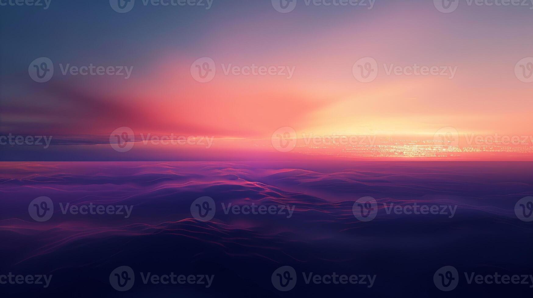 Dreamy Sunset Over Purple and Pink Cloudscape with Vibrant Horizon and Soft Waves photo