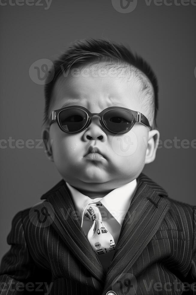 Baby boss in suit and tie wearing sunglasses photo