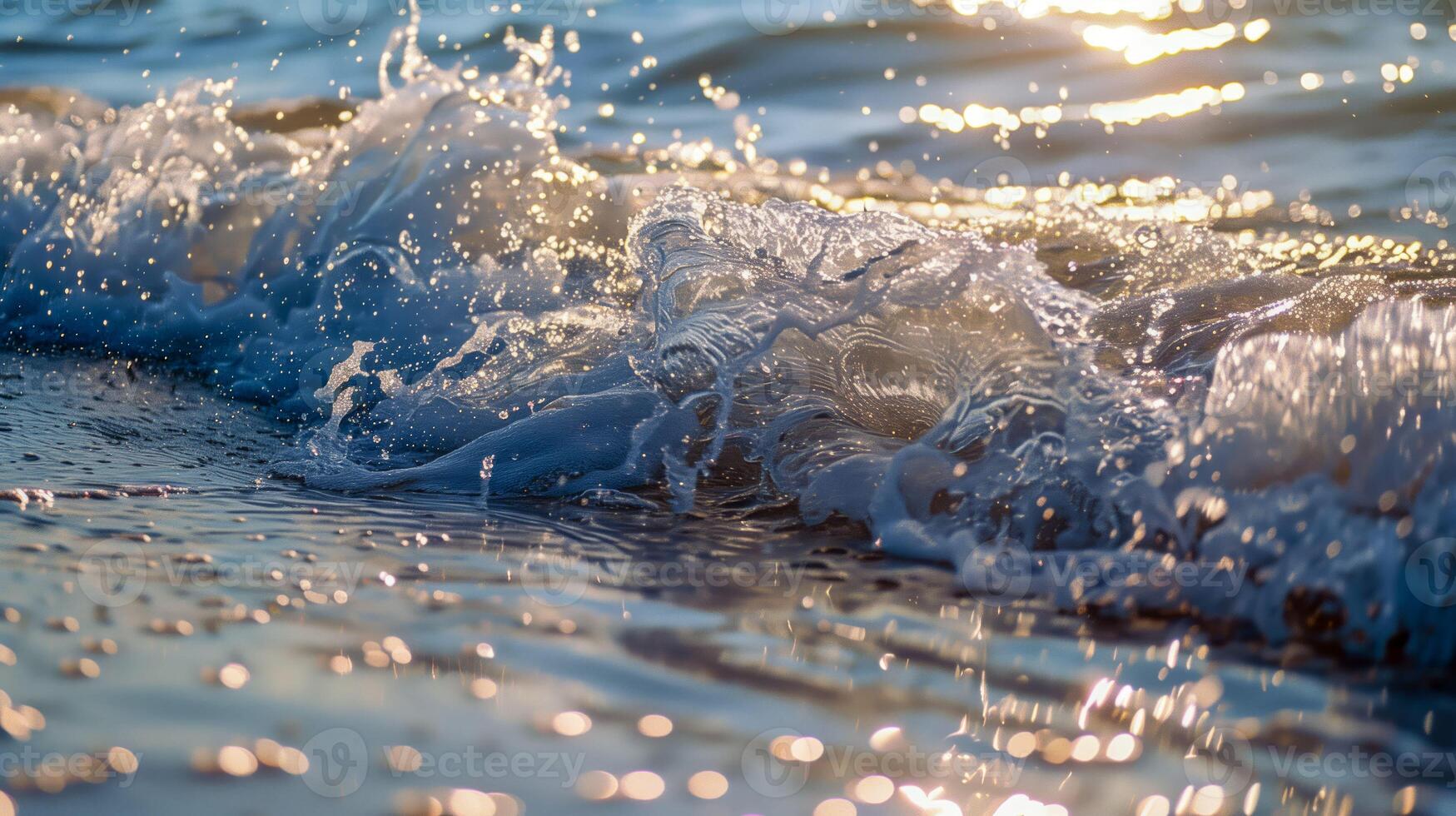 Water splashing on the beach under sunlight photo