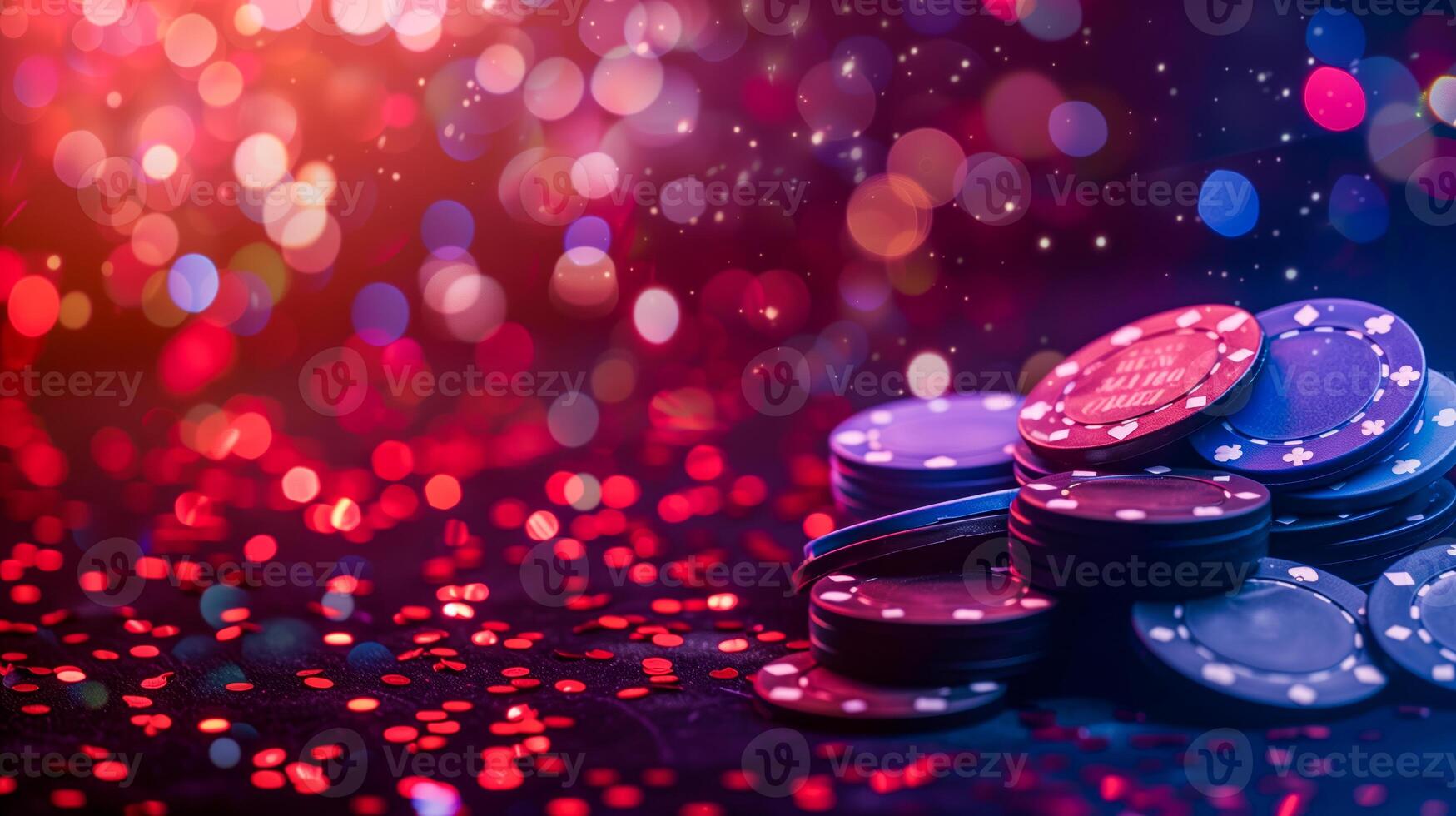 A close up of a pile of poker chips on a table, banner photo