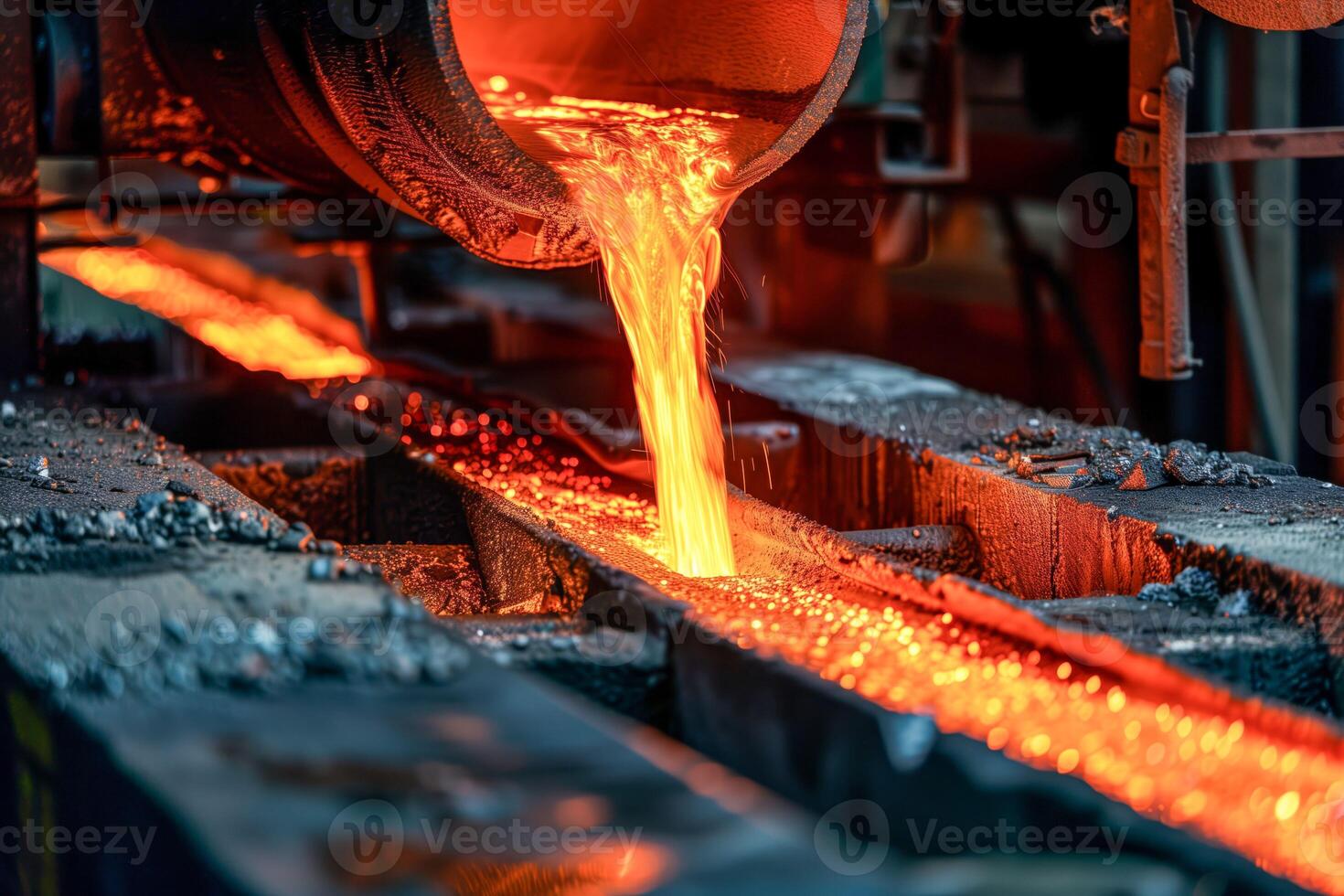 Pouring liquid into metal container in factory photo