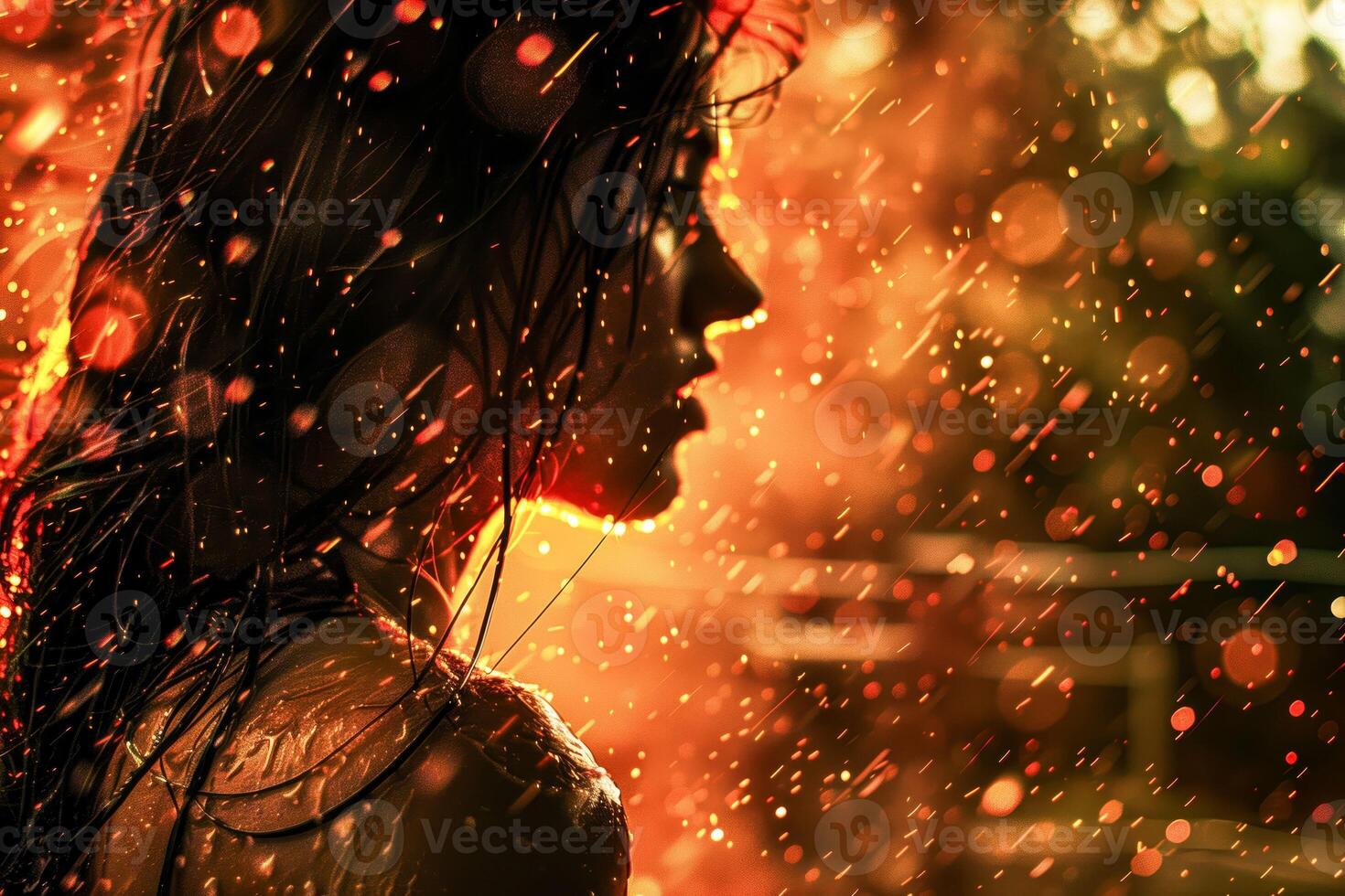 A woman standing in the rain photo