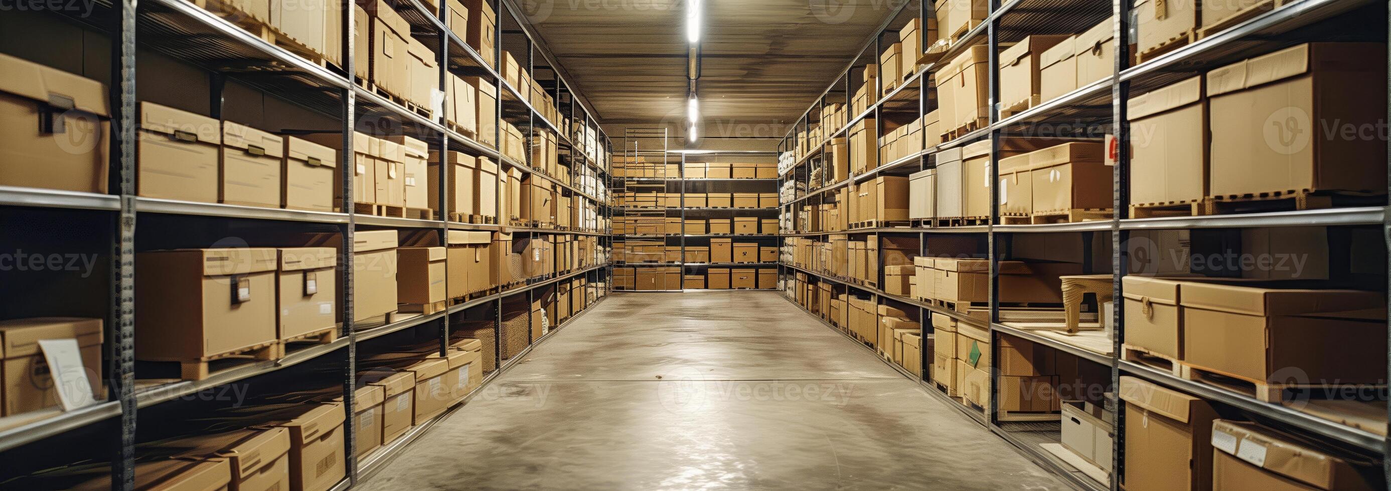 Close-up long aisle with boxes photo