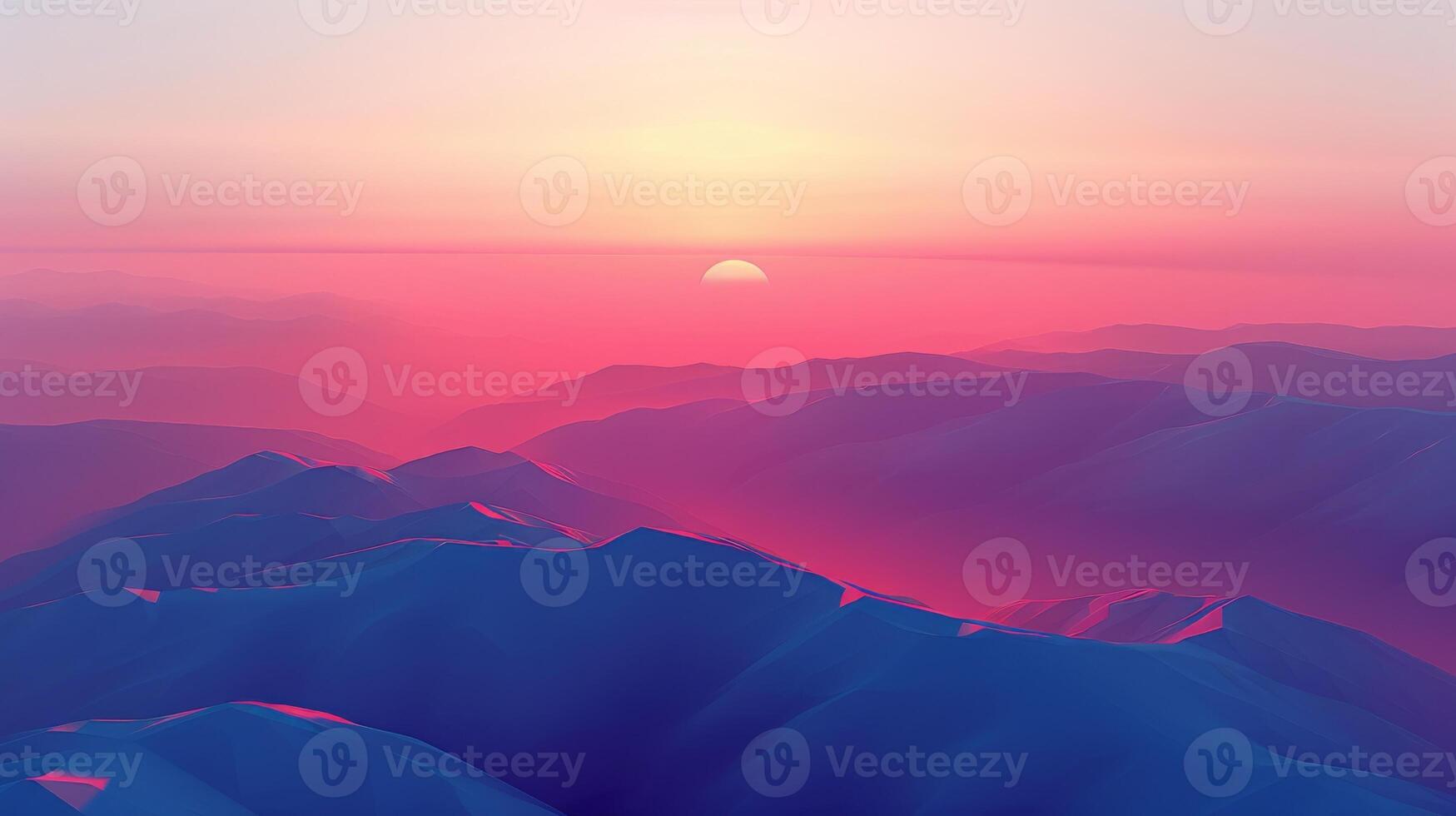 Vibrant Pastel Sunrise Over Misty Mountain Range with Soft Hues and Gradient Colors photo