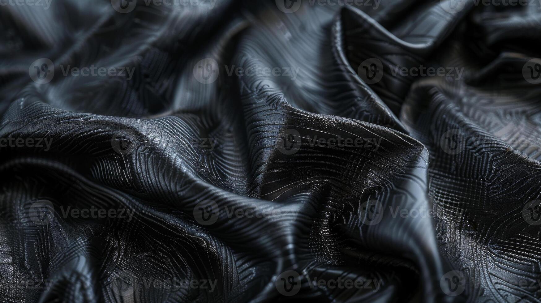 Crumpled Black Satin Fabric with Intricate Patterns photo