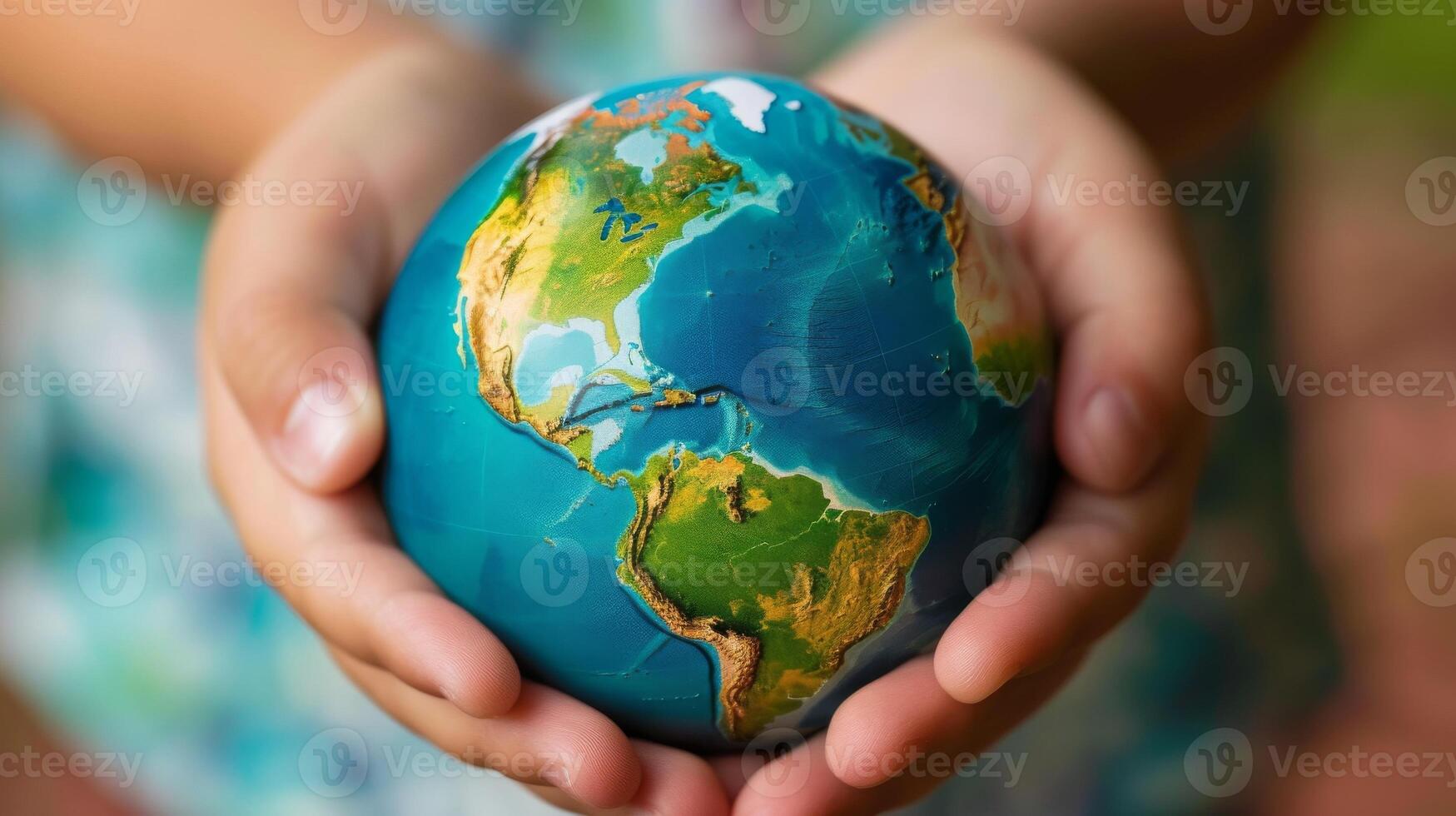 Hands Holding Earth Globe. Concept of Global Unity, Environment Protection and Sustainable Future photo