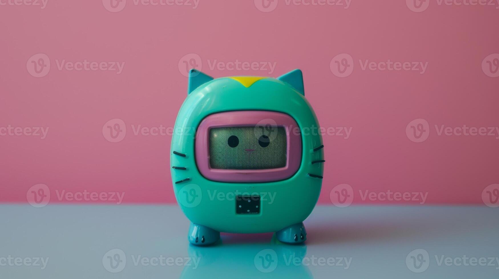 Cute Cat-Shaped Toy Robot with Pink Background for Modern Kids' Room Decor photo