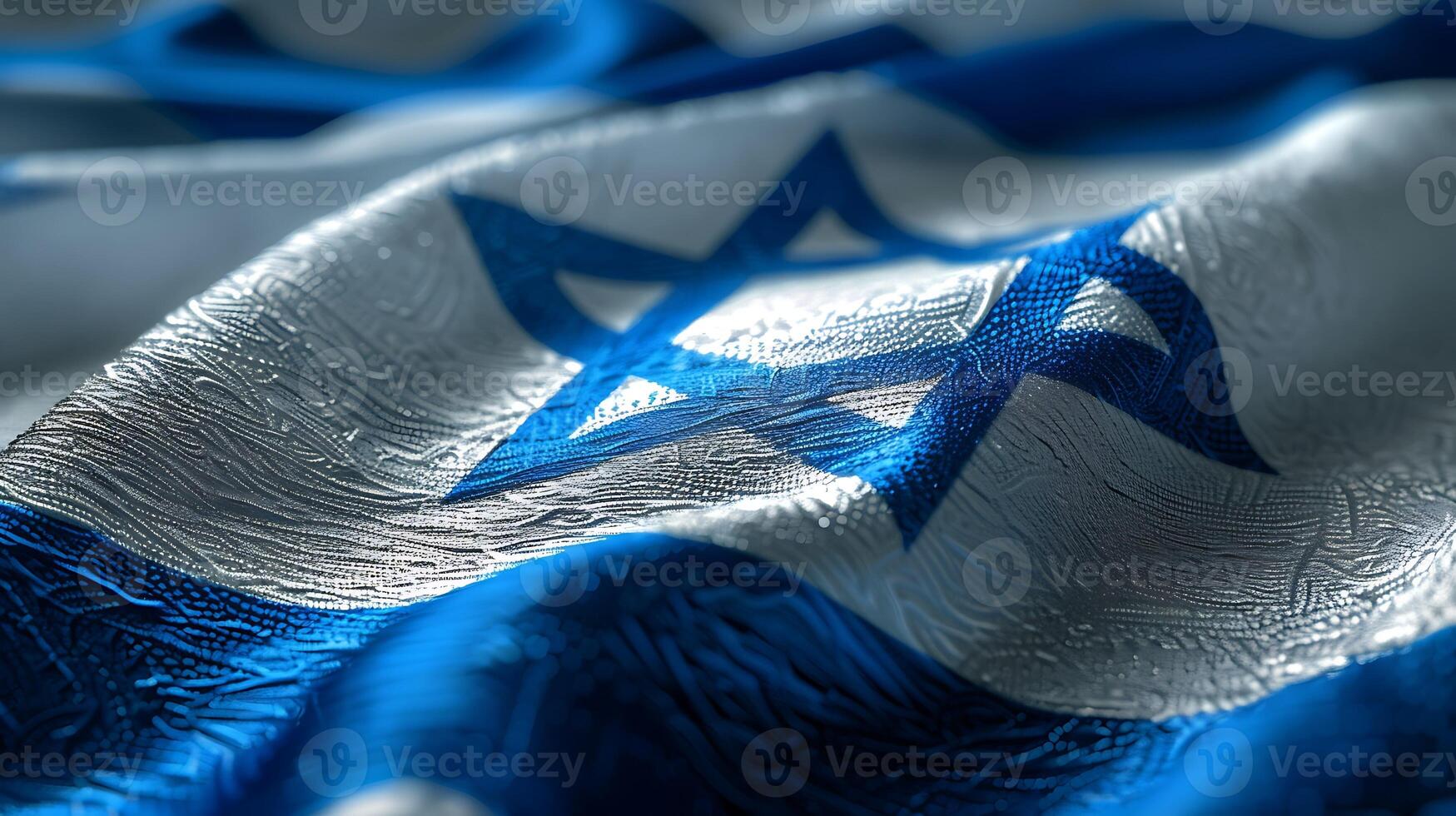 Israel flag waving in the wind. Close up image of Israel flag. photo
