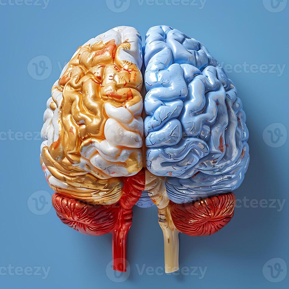 Human brain on a blue background. 3d rendering, 3d illustration. photo