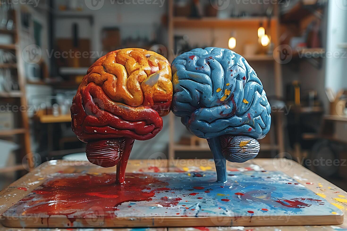 Artistic still life of two human brains. Art and creativity concept. photo