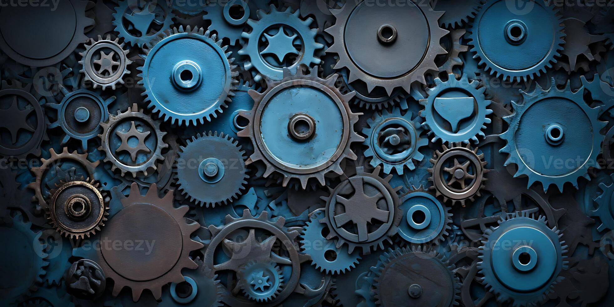 Mechanical background with gears and cogwheels. 3D rendering photo