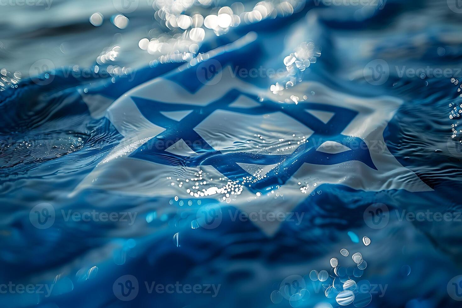 Flag of Israel on the background of water drops. The concept of the Jewish holiday of Shabbat. photo
