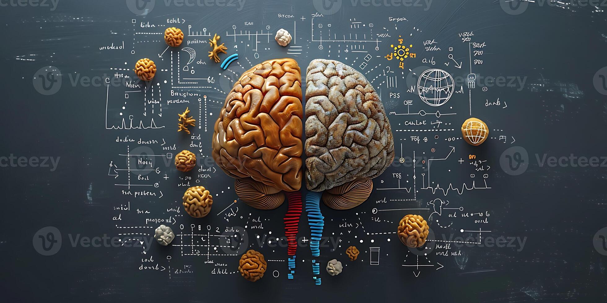 Brainstorming and creative thinking concept of two human brains with colorful paint splashes photo