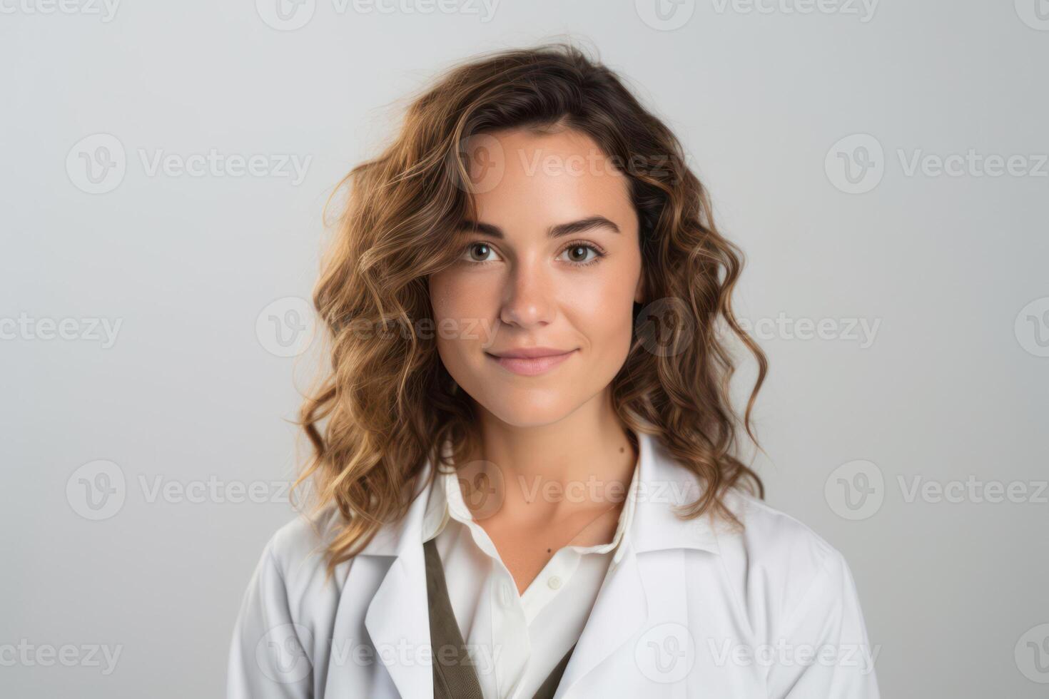 Confident Caucasian Woman with Attractive Smile, Portrait on White Background. photo