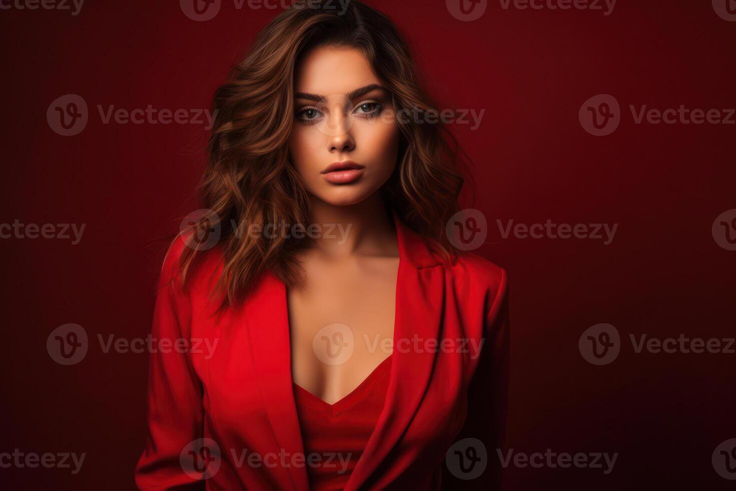 Beauty and Elegance. A Fashionable Lady with a Pretty Portrait, Stylish Hair and photo