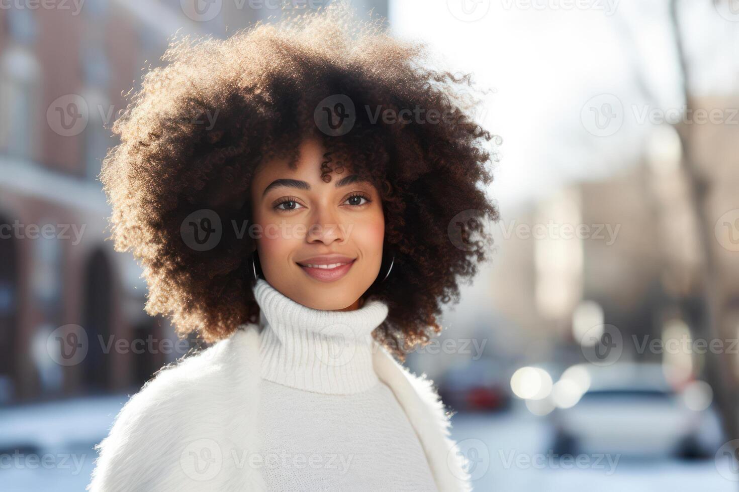Beautiful Afro-American Woman with Curly Hair, Looking Happy and Attractive, Portrait photo