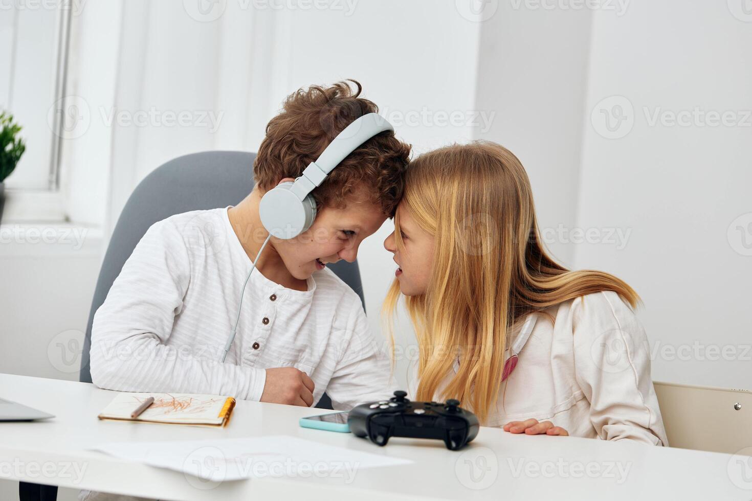 Happy Teenagers Taking Selfie with Smart Phone and Enjoying Online Connection at Home photo