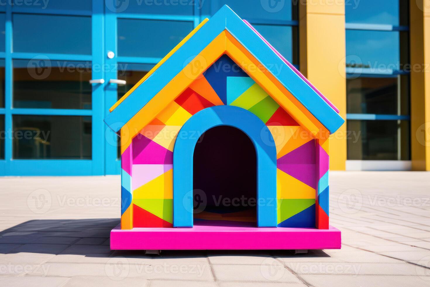 Colorful Toy House in the Sunny Green Garden. A Playful Summer Retreat photo