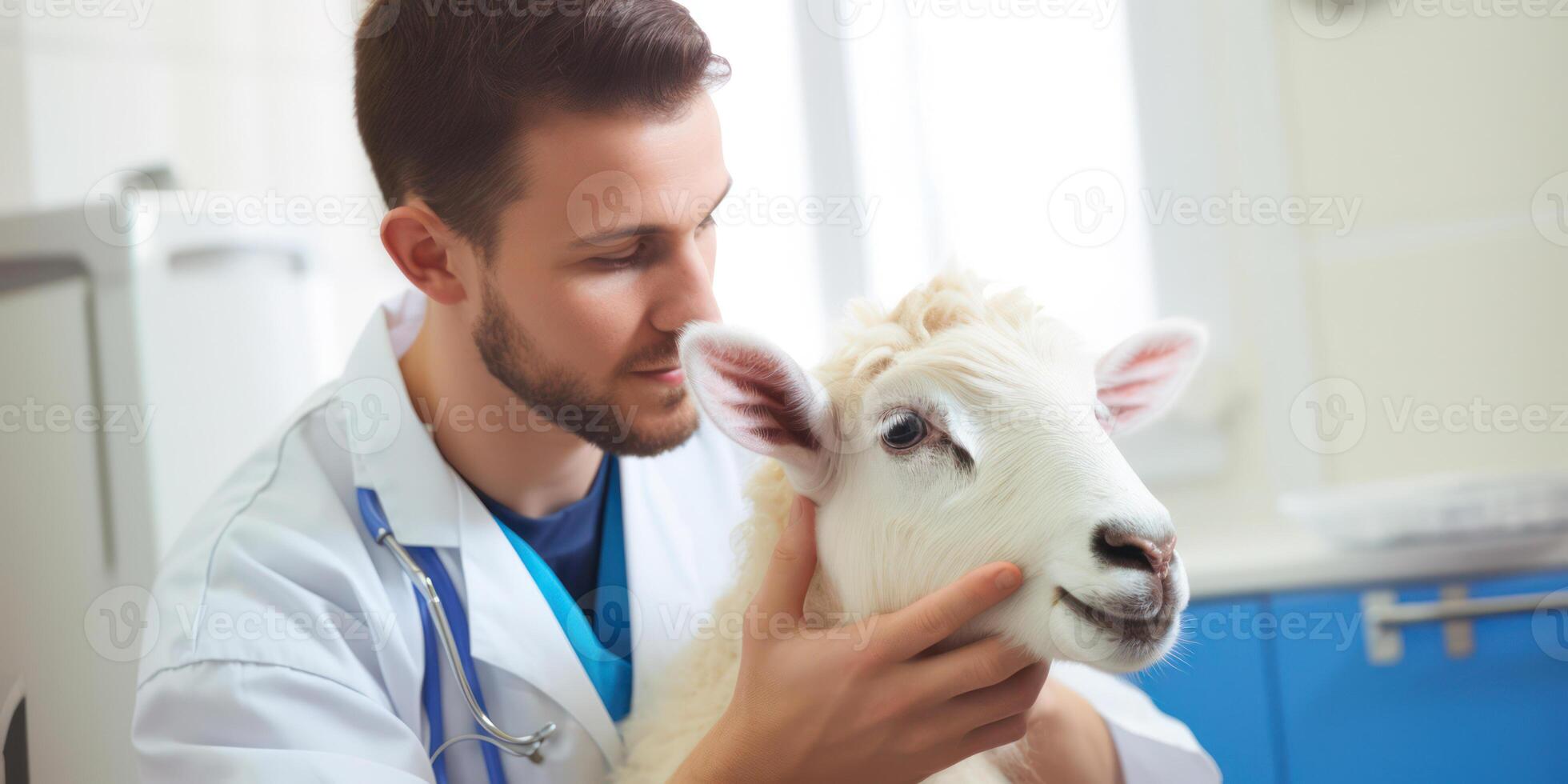 Smiling Veterinary Doctor Examining Healthy Cattle in a Barn, Expertise in Animal Care photo