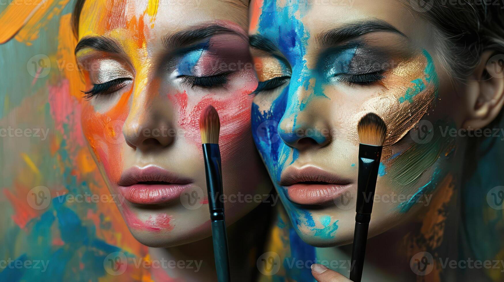 Colors of Creativity. A Bright Fantasy Portrait on a Clean Black Background photo