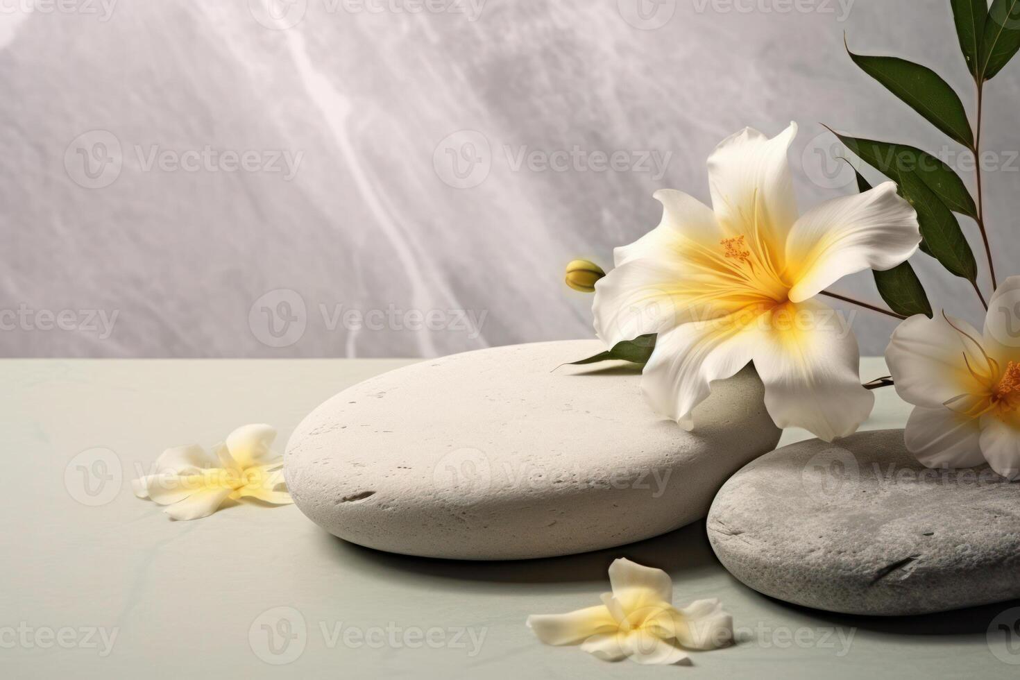Zen Therapy. Serene Spa Treatment with Relaxing Stone Massage in a Tranquil Green Oasis photo