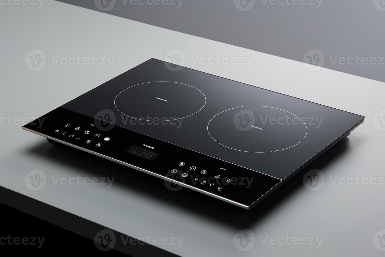 Modern Kitchen Appliance. Sleek Black Induction Cooktop with Touch Control Panel on photo