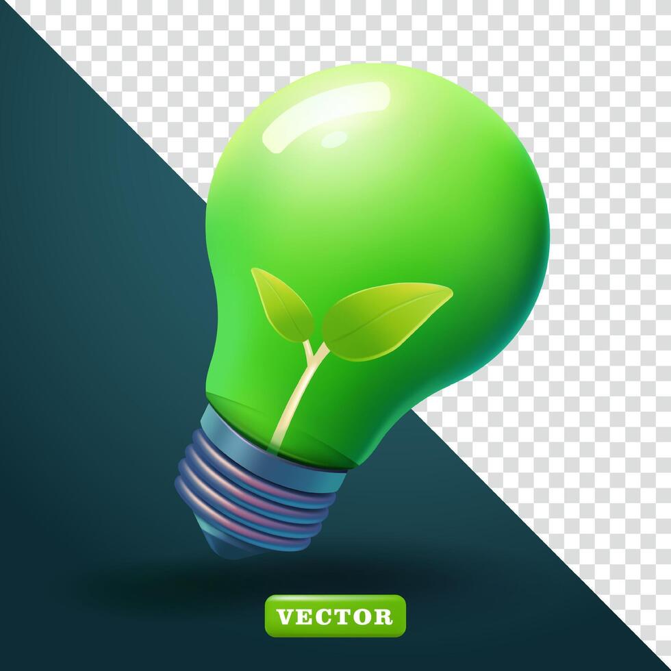 Green energy light bulb with plant inside, 3d. Suitable for design elements vector
