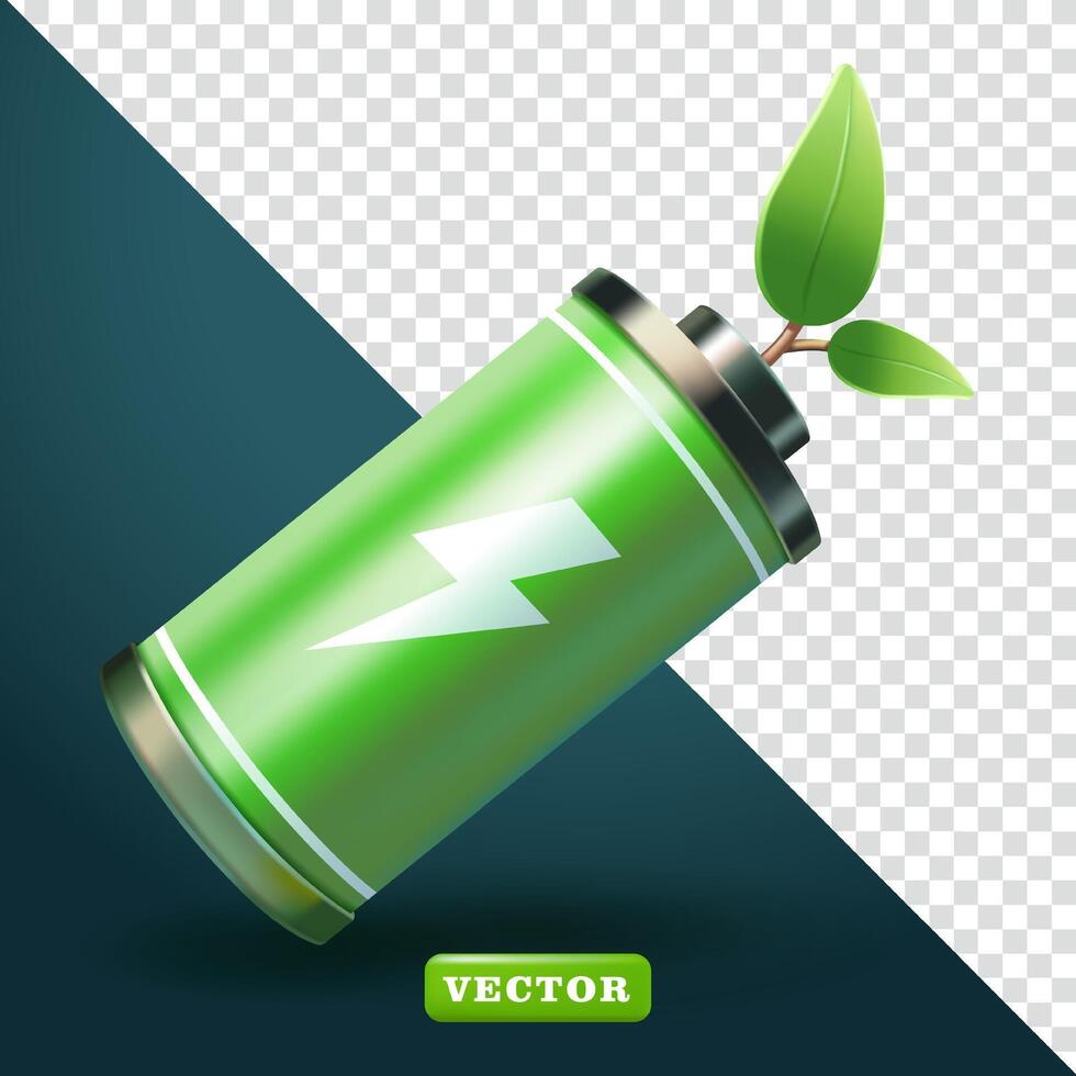 Green energy battery with plants on it, 3d. Suitable for design elements vector