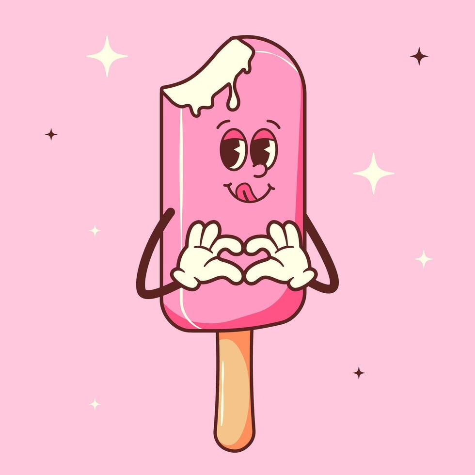 Vintage ice cream in Retro style. Groovy character with arms and legs vector