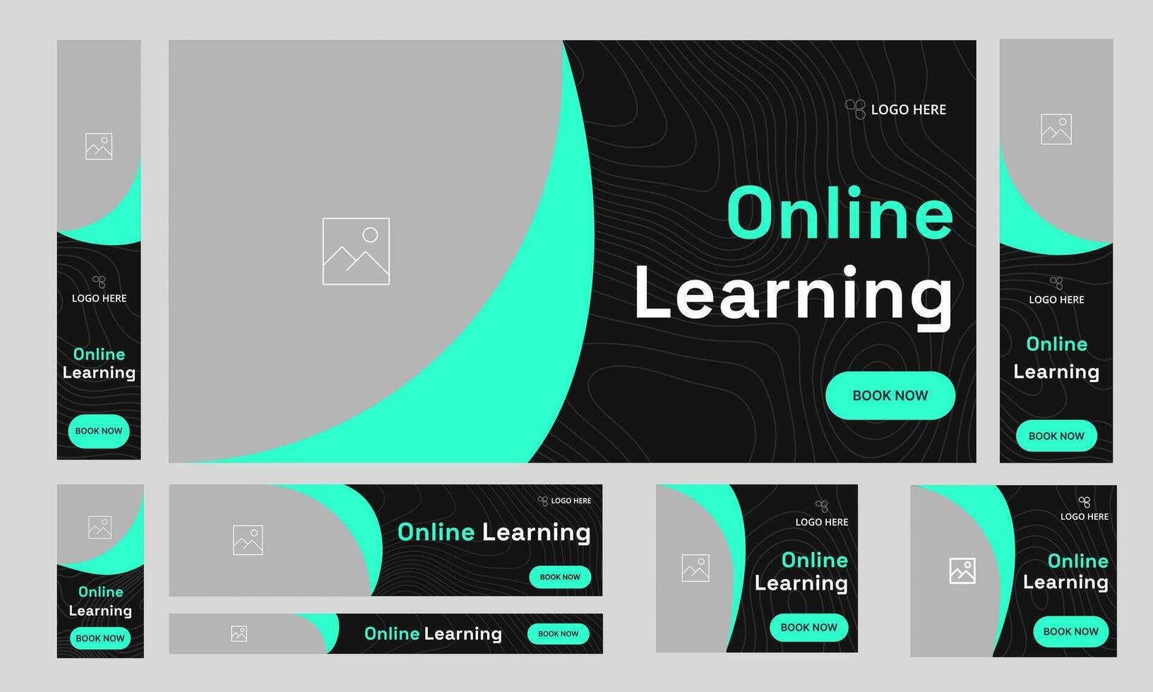 Online learning course web set banner design for social media post, learning everyday web bundle banner design, full customizable eps 10 file format vector