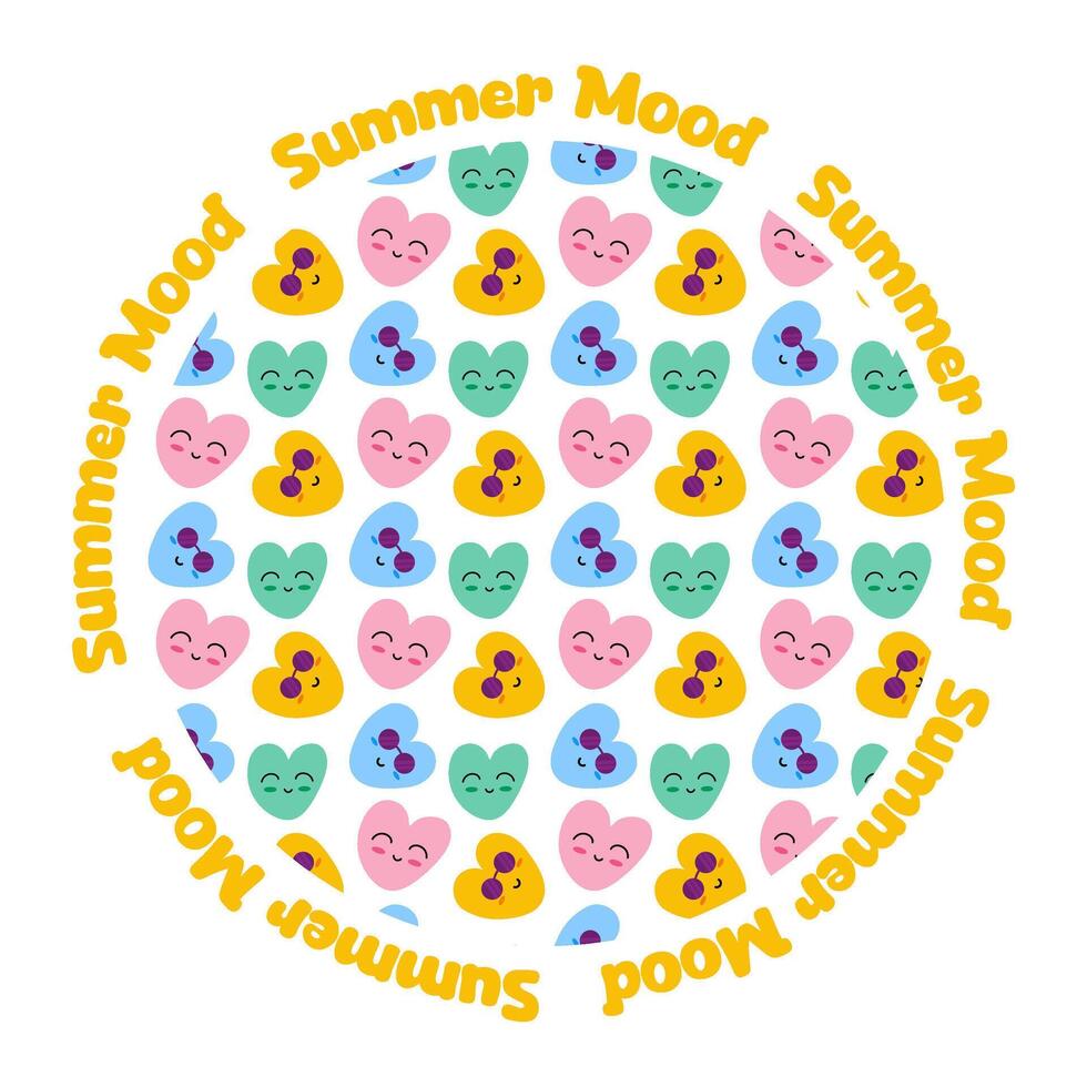 Summer mood. Groovy doodle hearts. style vector