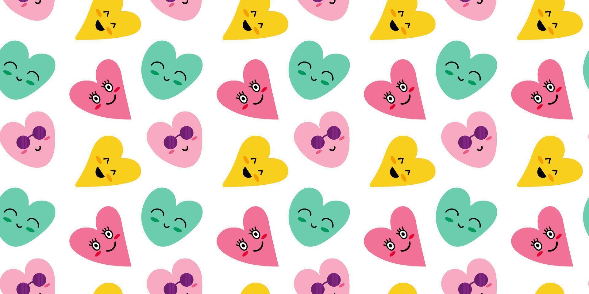 cute groovy naive heart. summer vibe, romantic vibe. seamless pattern vector