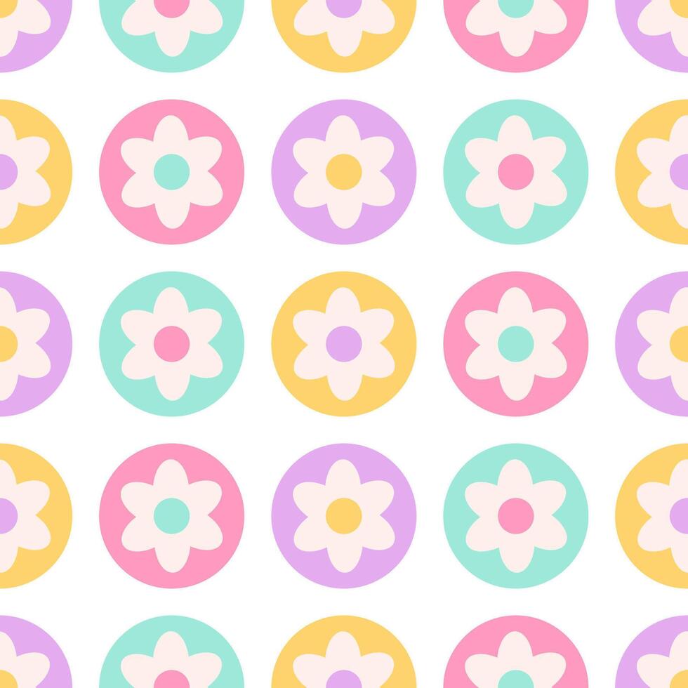 Seamless pattern with abstract retro aesthetic daisy flowers. Vintage floral art prints. Hippie 60s, 70s, 80s style vector