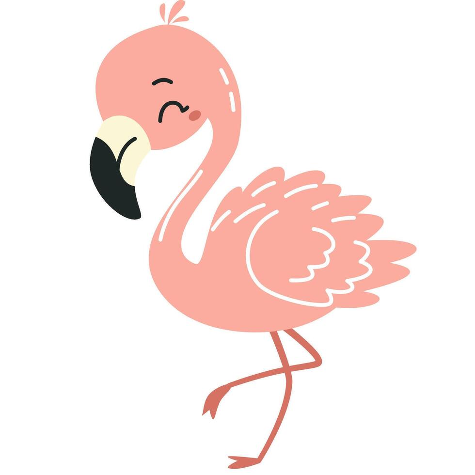 Flat illustration in children's style. Cute flamingo on white background vector