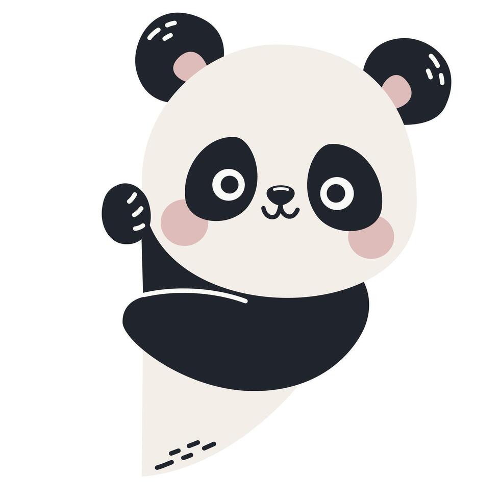 illustration in children's style. Cute panda looking out from behind a banner, in Scandinavian style vector
