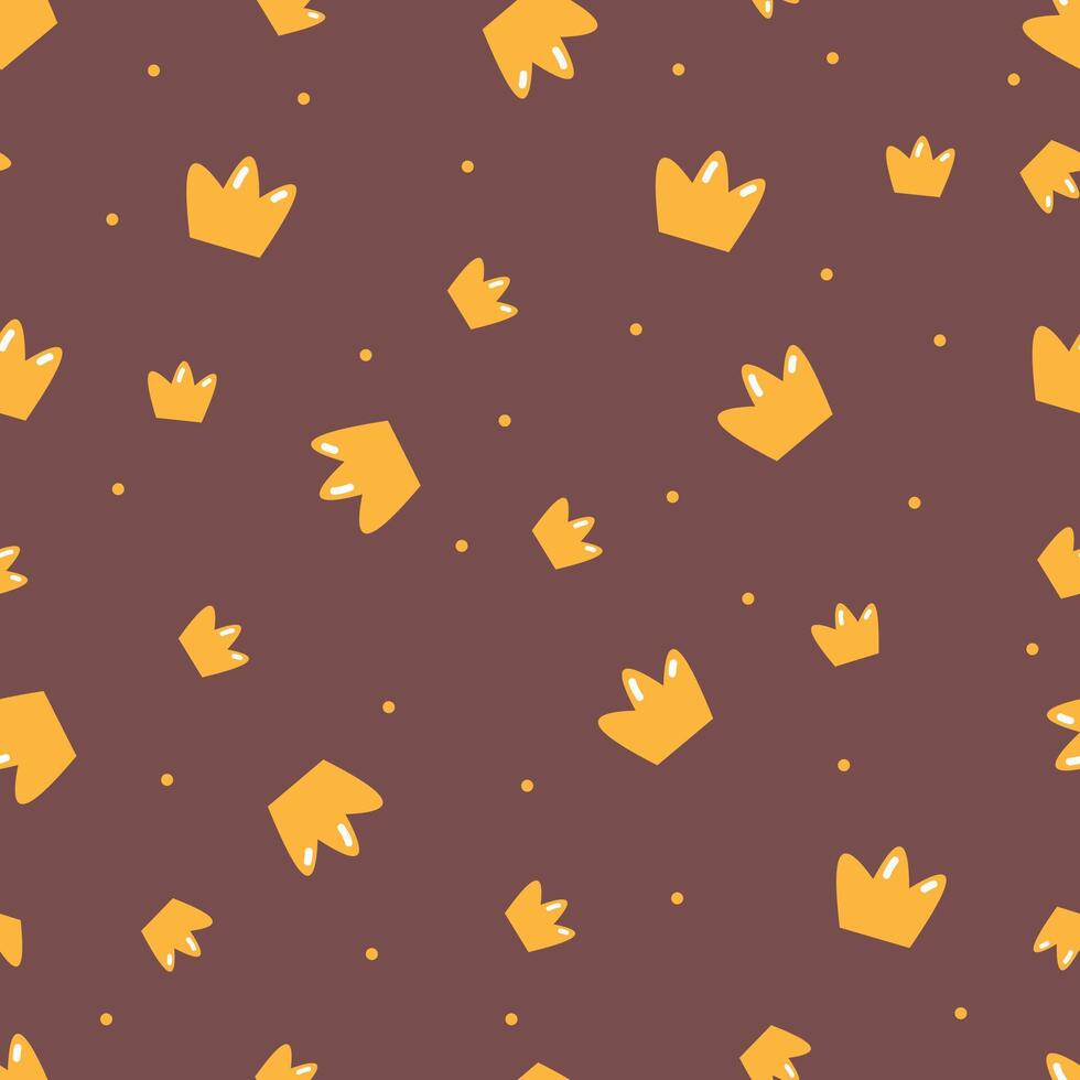 Seamless pattern. Cute royal crowns on brown background vector