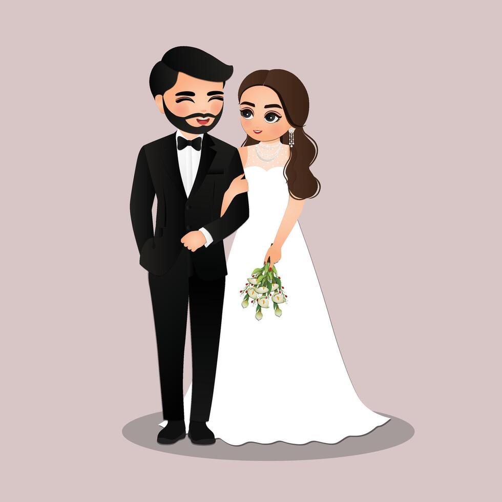Wedding invitation card the bride and groom cute couple cartoon character vector