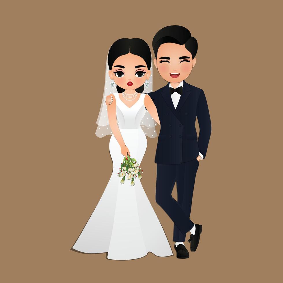 Wedding invitation card the bride and groom cute couple cartoon character vector