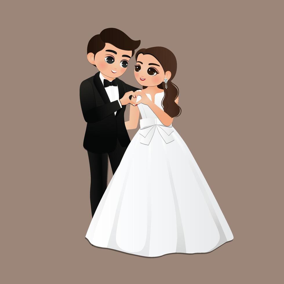 Wedding invitation card the bride and groom cute couple cartoon character vector
