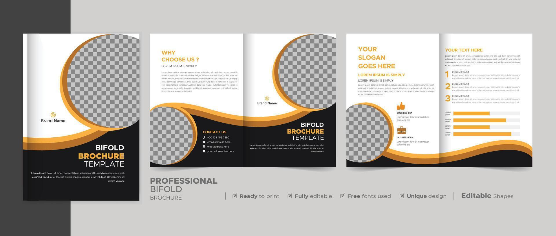 Corporate Bi-fold Brochure Template, Catalog, Booklet Template Design. A4 Size Fully Editable. vector
